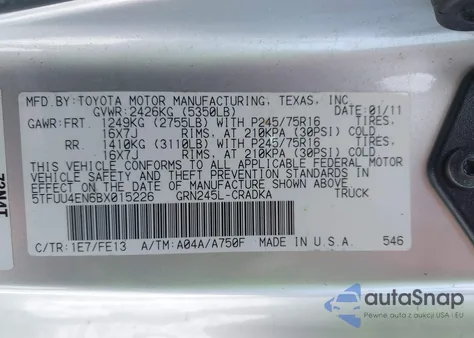 2011 Toyota Tacoma Base V6 z USA, uszkodzony, nr VIN 5TFUU4EN6BX015226